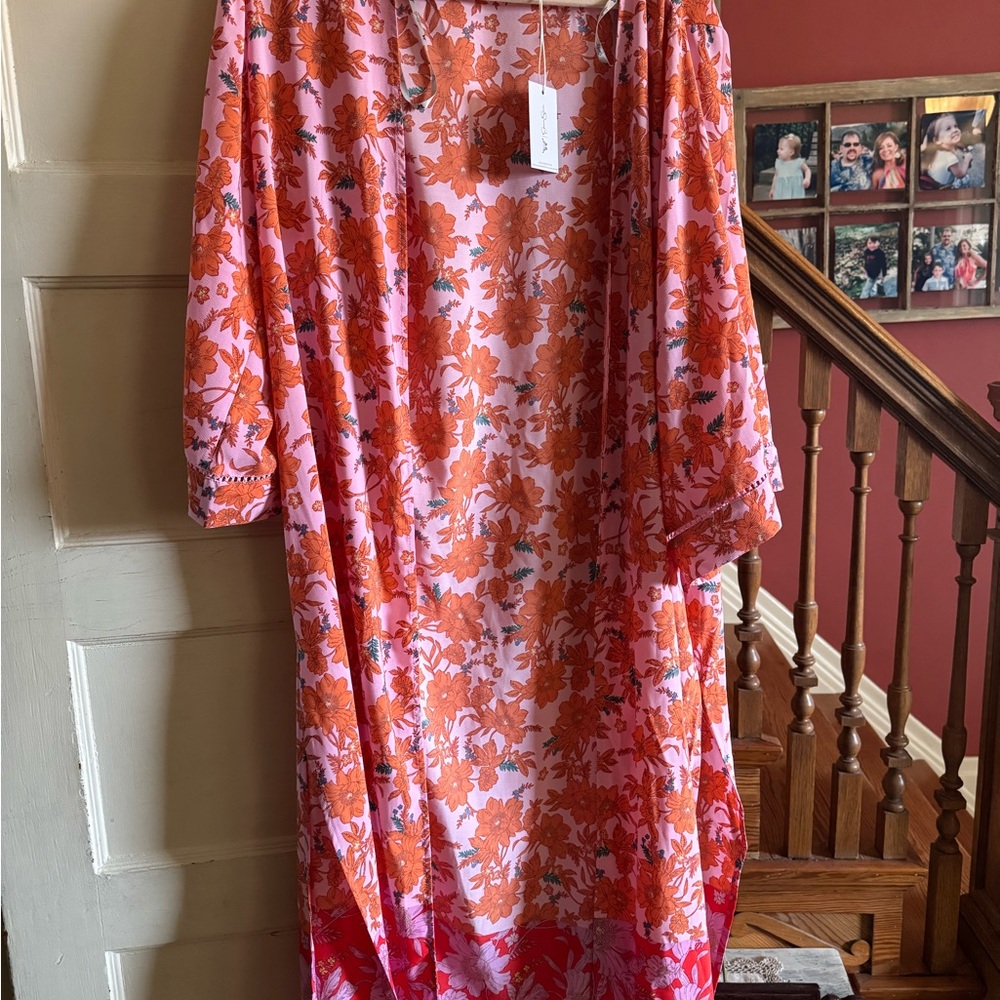 Jessica Simpson Pink and Orange Floral Kimono